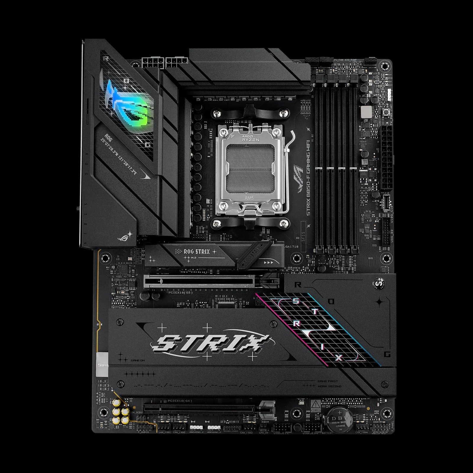 Placa base ASUS ROG Strix B850-F Gaming WiFi vista desde arriba