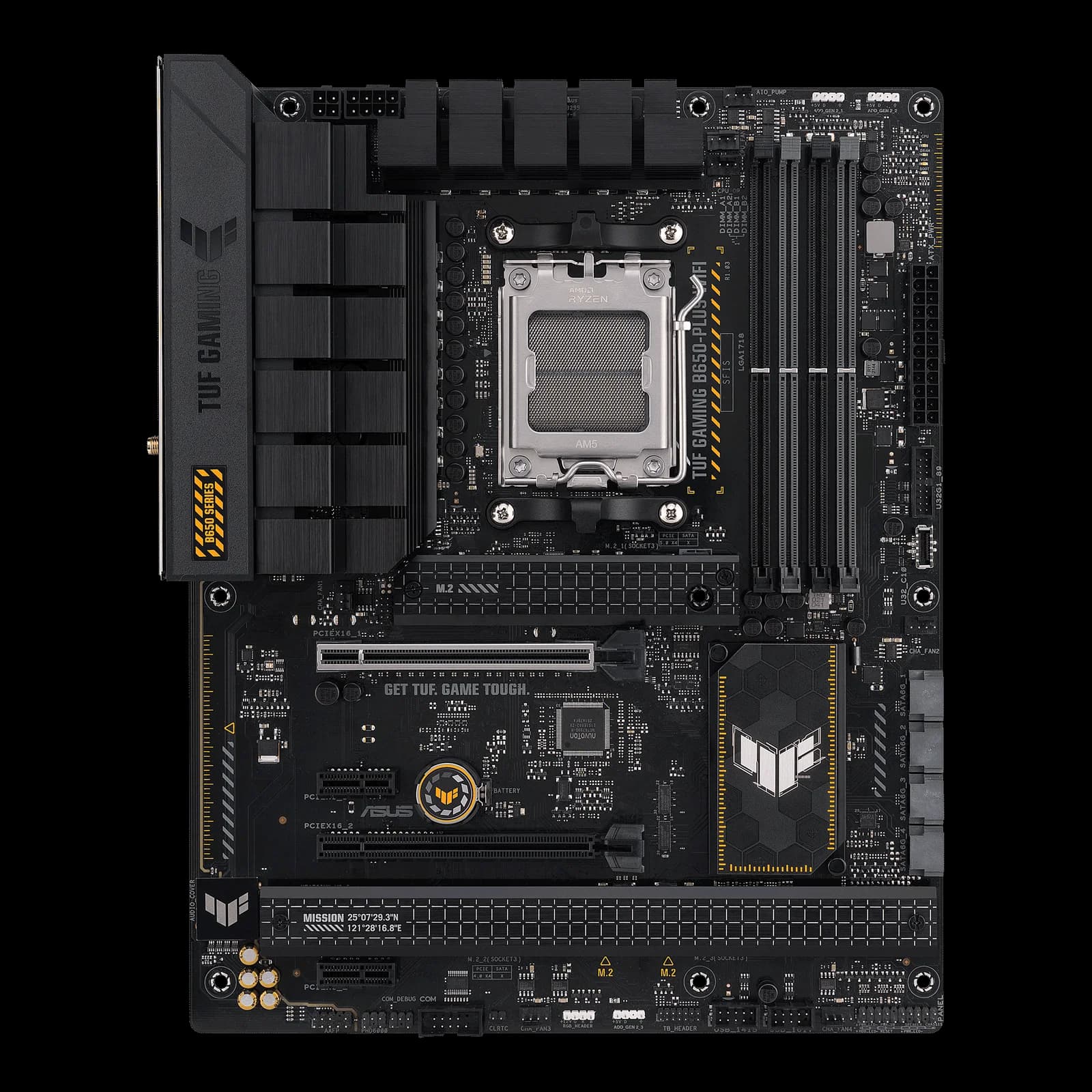 Placa base ASUS TUF Gaming B650-PLUS WiFi vista desde arriba