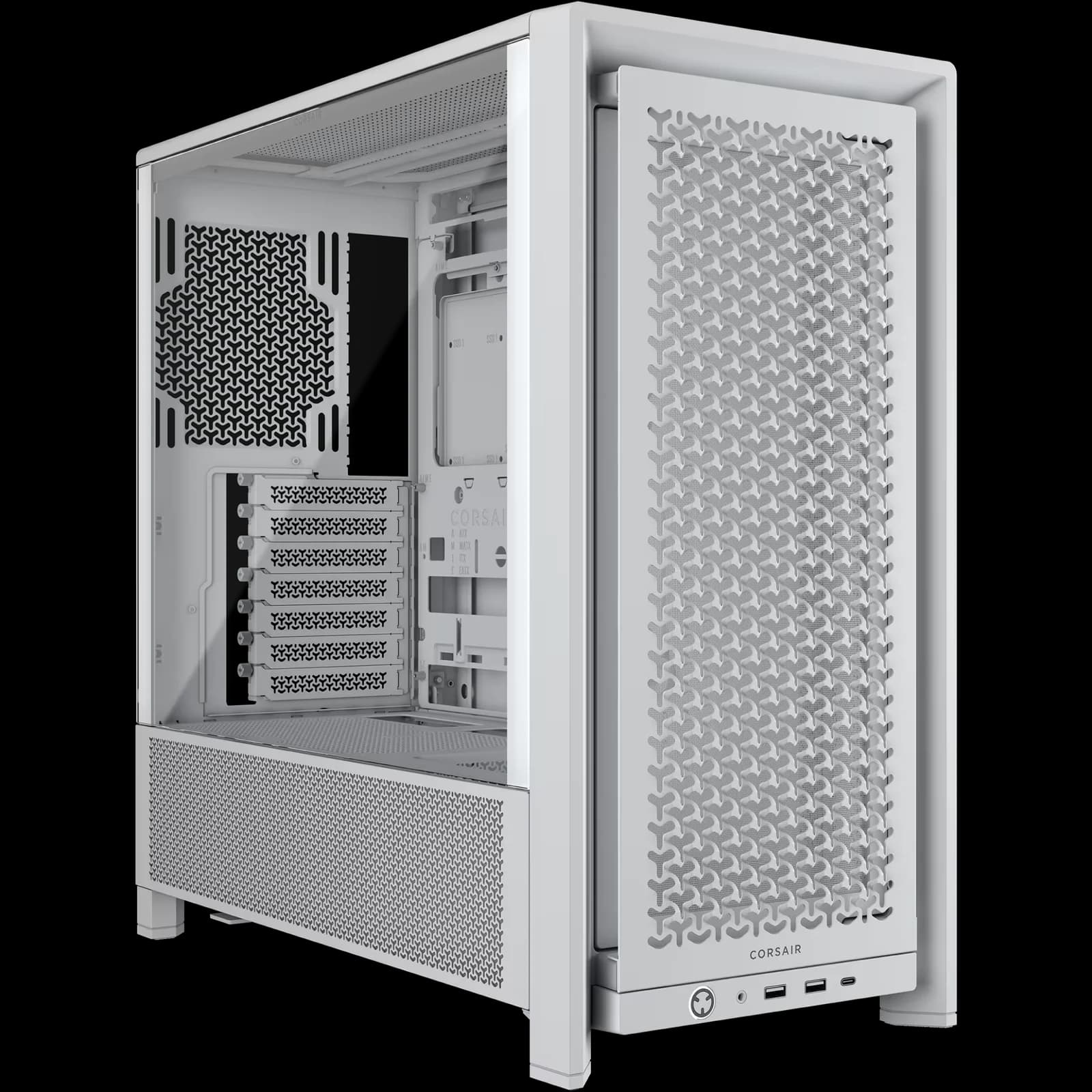 Caja CORSAIR FRAME 4000D blanca en perspectiva