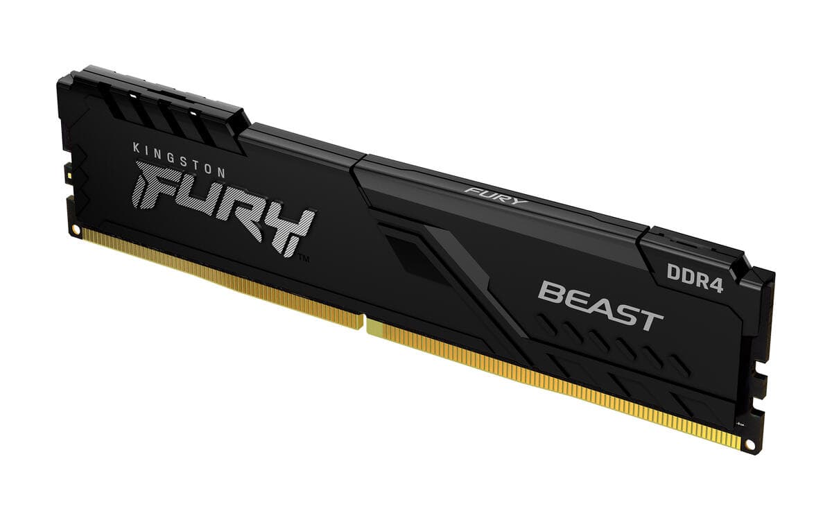 Módulo Kingston FURY Beast DDR4 negro, en ángulo, sobre fondo blanco