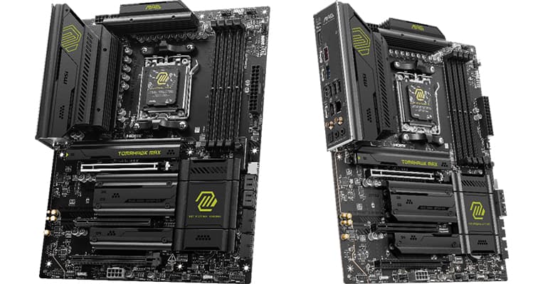 Placa base MSI MAG B850 Tomahawk MAX WiFi, de frente y en ángulo