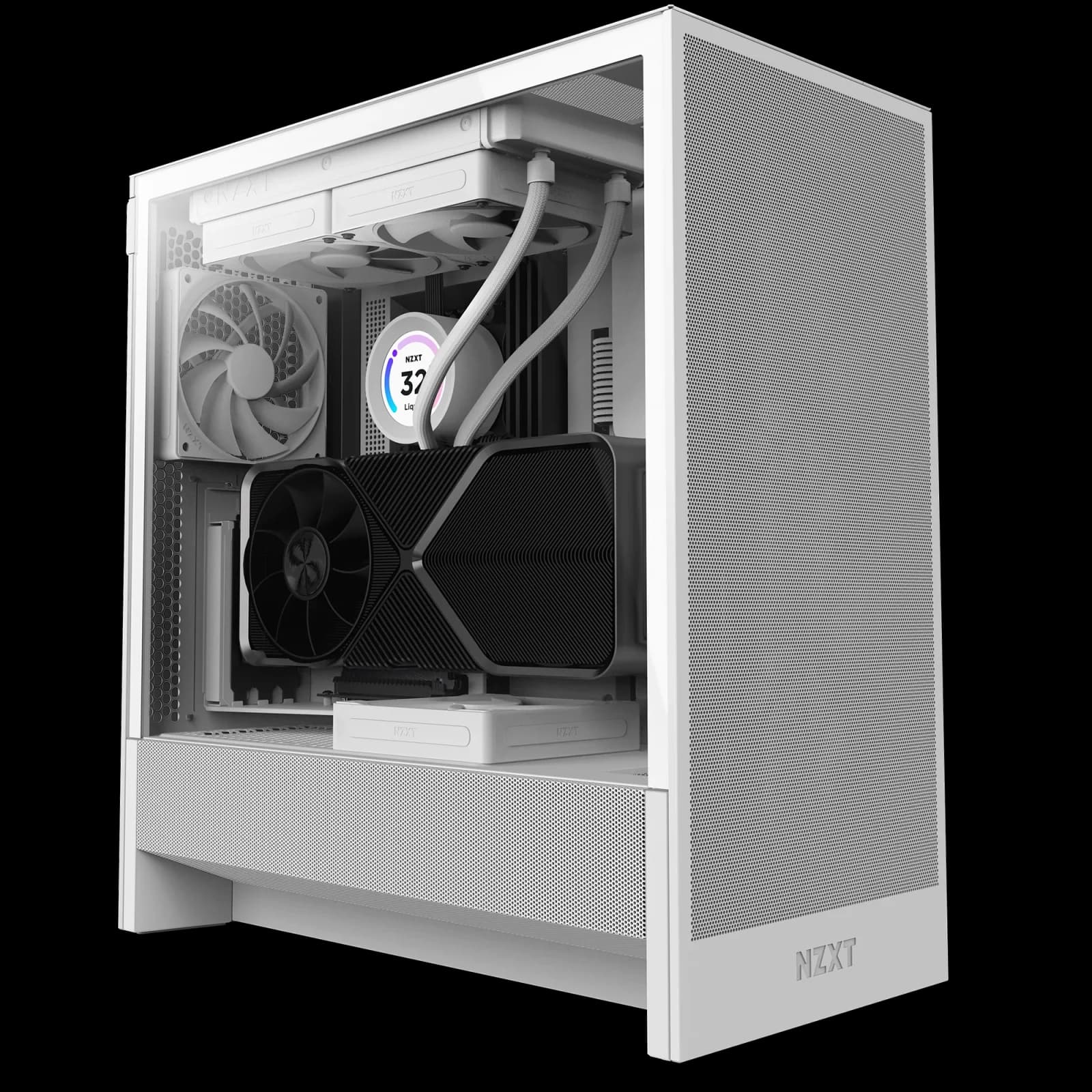 Caja NZXT H5 Flow blanca con un equipo montado dentro