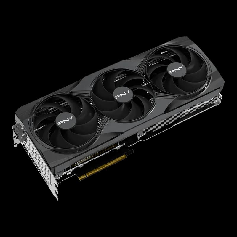 Tarjeta gráfica PNY GeForce RTX 5080 Triple Fan en ángulo