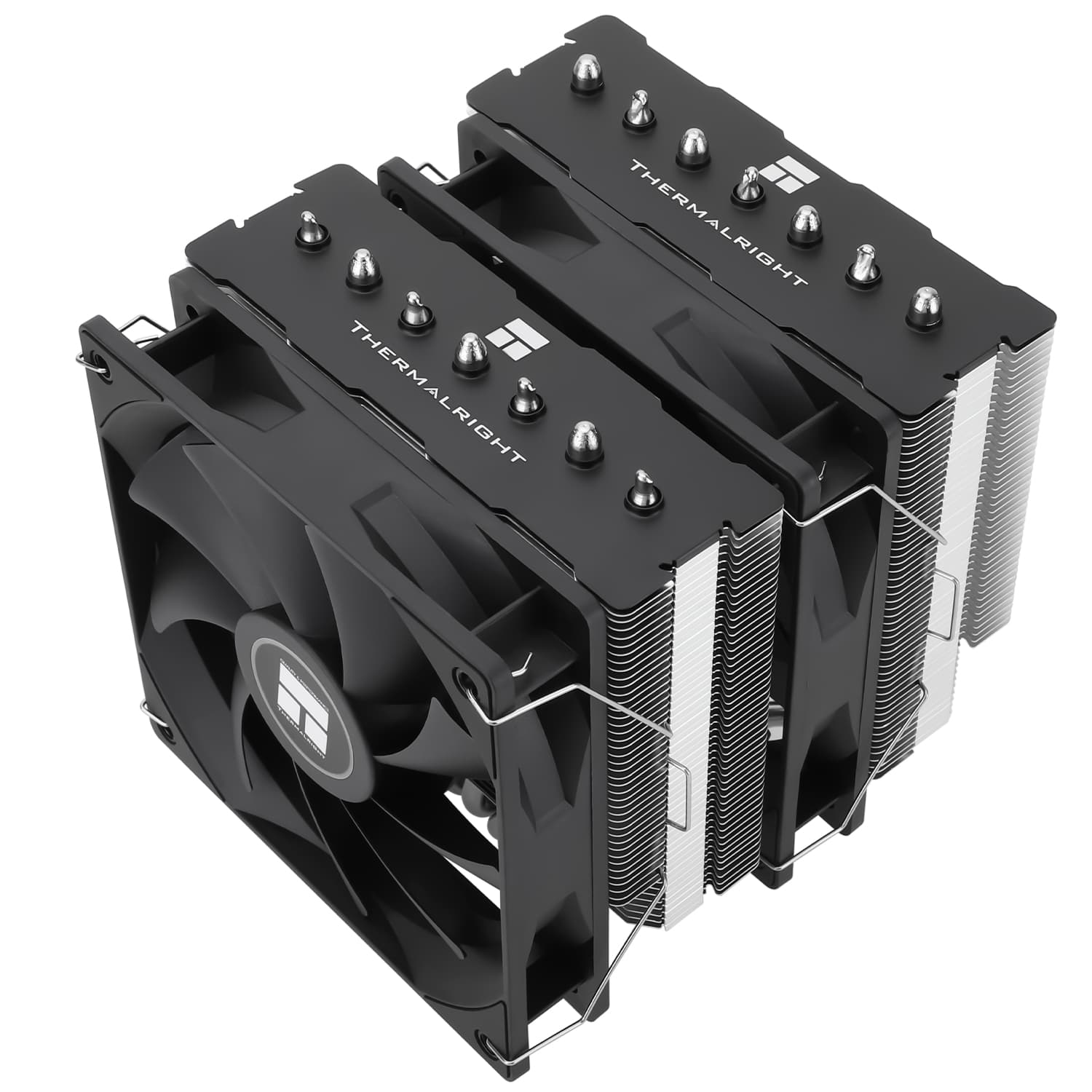 Disipador Thermalright Phantom Spirit 120 SE en perspectiva, con sus dos ventiladores negros, sobre fondo blanco